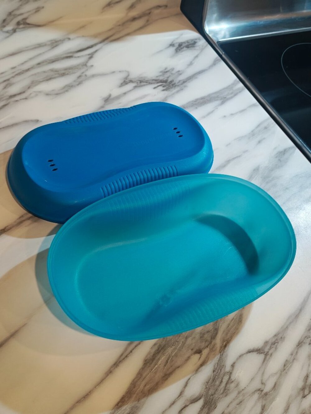 Vintage Tupperware Microwave Breakfast Maker Blue Egg Omelet Oatmeal Cooker